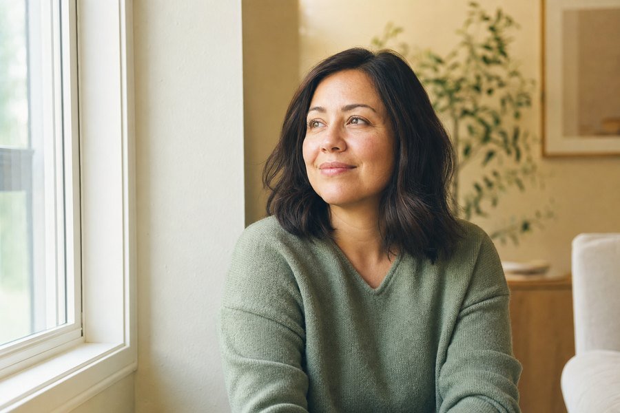 Woman at home in Texas, hopeful, in recovery